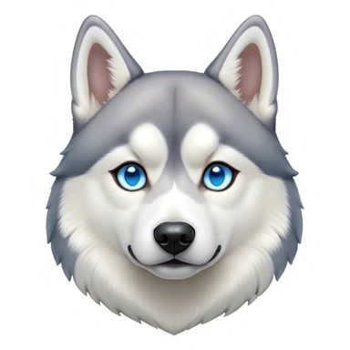 Cinematic Noble Siberian Husky Portrait Emoji, Poised and regal, with a strong, athletic build and a thick, well-groomed grey and white coat, piercing icy blue eyes, Simplified yet sharp and sophisticated features, highly detailed, glowing with a cool, dignified glow, high shine, intelligent and spirited, stylized with an air of endurance, focused and attentive, soft glowing outline, capturing the essence of a watchful and commanding sled dog, so majestic it feels as though it could sprint out of the screen with effortless authority! sticker