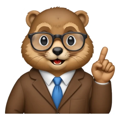 Create a version of the "nerd emoji with finger pointing up" meme with the face of a groundhog. Be sure he has glasses, buck teeth, and a smarmy "um, actually..." look on its face sticker