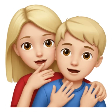 A girl holding an boys ear sticker