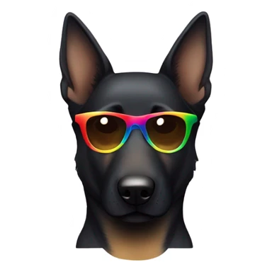 Black German Shepard with brown eyebrows and highlights with rainbow sunglasses sticker