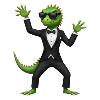 capitalist iguana in tuxedo with black sunglasses dancing sticker
