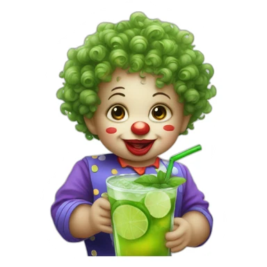 baby clown with curly hair drinking mojito sticker