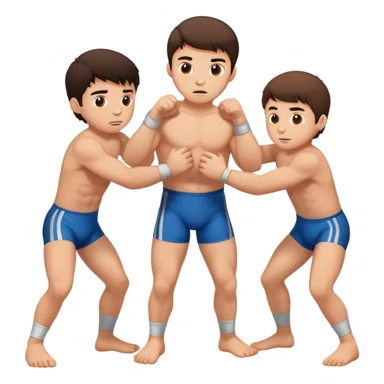Three young brunette brothers wrestling  sticker