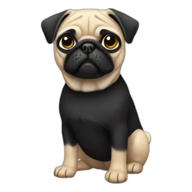 pug wearing a black t-shirt sticker