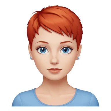 27 year old white woman, red hair, pixie cut, blue eyes sticker