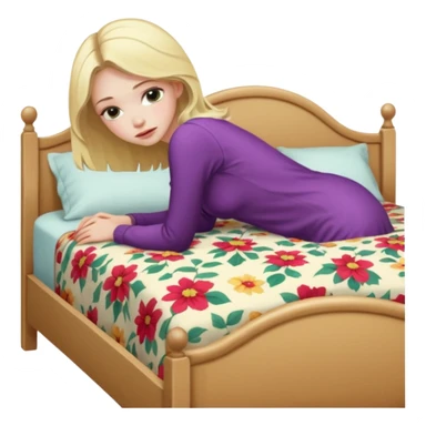 Blonde girl bent over on a bed sticker