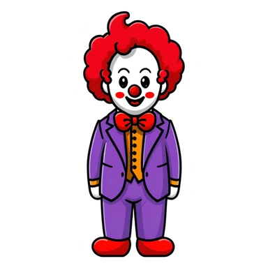 clown with bright red curly hair and white-red striped suit sticker