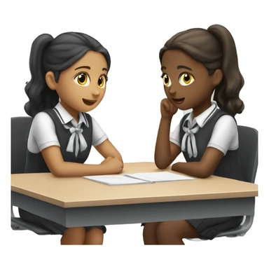 Two schoolgirl at the desk are talking sticker