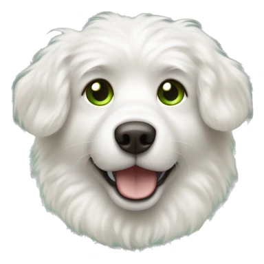 White fluffy dog, right brown ear, green eyes, spotted nose. sticker