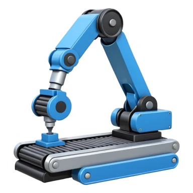 robot arm which is picking blue block on conveyor belt sticker