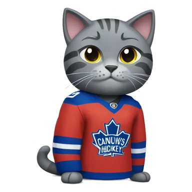 Grey cat wearing a canucks hockey jersey sticker