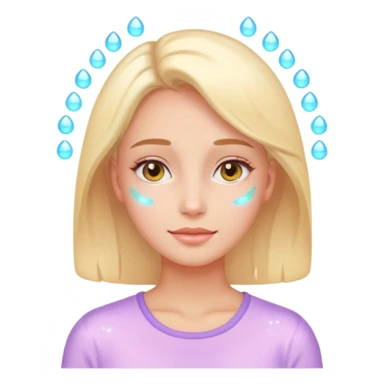 calm woman sleeping or relaxing with glowing skin, gentle sparkles around face, pastel colors, emoji style, symbolizes natural skin regeneration and recovery sticker