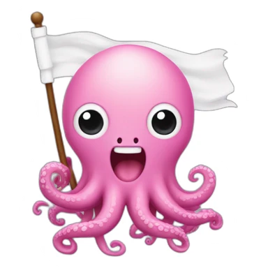 cute pink kraken with adorable face  holding a white flag sticker