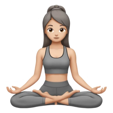 a girl doing yoga, she is wearing a grey fit and she has dark straight and loose hair.  sticker