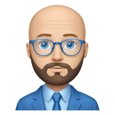 blue-eyed bald man with a beard and thin face in a husky blue suit with glasses sticker