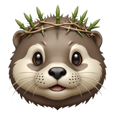 really cute confused otter face with simple thorny stem wrapped horizontally around its forehead like Jesus Christ's Crown of thorns, no crown shape on top, just thin spiky branches circling the forehead sticker