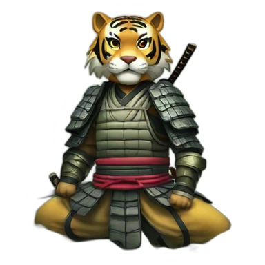 A samurai tiger in a forest in Japan  sticker