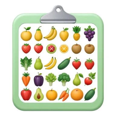 Emoji of checklist with healthy food icons, nutrition planning, flat minimal emoji, pastel colors sticker