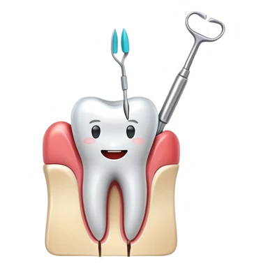tooth with dental tools performing a root canal treatment, simple and clear sticker