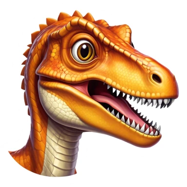 Cinematic Realistic Comical velociraptor/T-rex Portrait Emoji, Head tilted dramatically with an exaggeratedly amused expression, featuring a striking, glossy scaled body with bold natural textures and wide, expressive eyes brimming with playful disbelief, rendered with lifelike detail and dynamic natural lighting, high shine, dramatic yet playful, styled with an air of cheeky prehistoric mischief, soft glowing outline, capturing the essence of a spirited and over‐the‐top velociraptor/T-rex that looks ready to bellow its way into viral fame! sticker