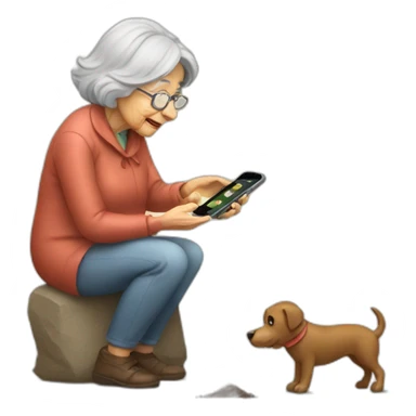 Old woman take picture of dog poop with iPhone  sticker