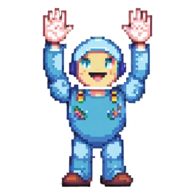 Retro video game character celebrating with arms raised sticker