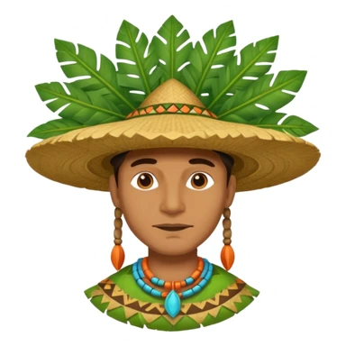 an surveyor man wearing a large leaf tribal hat sticker