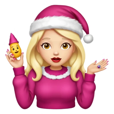 Sassy, cunty, girly Santa emoji with big lips, fake nails, and a sweater, and a santa hat (similar emoji style to uploaded). Yellow emoji. sticker