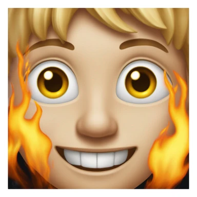 Un emoji qui sourit avec des flamme dasls yeux sticker