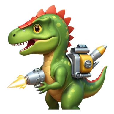 rocket-propelled dinosaur portrait, head and shoulders only, cute T-rex face, rocket pack visible behind shoulders, glowing thrusters, 3D cartoon, mobile game icon style, clean background, no text, no watermark sticker