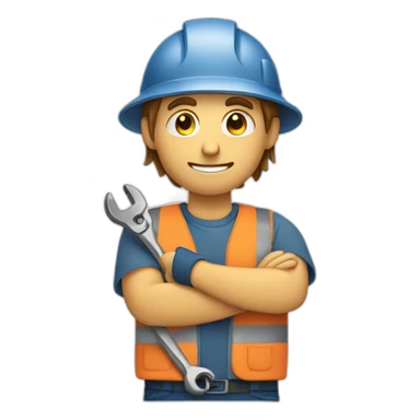 Worker man working with a wrench in his hand and in work clothes sticker