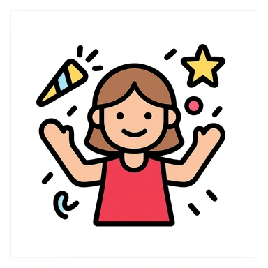 A girl in a red dress celebrating at a party sticker