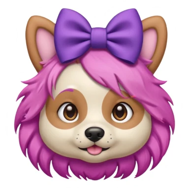 dog with pink hair and purple bow on head sticker