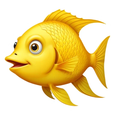 ultra derpy bright yellow fish in perfect side profile facing right, comically wide shocked eye, huge open mouth looking completely clueless, flat 2D side view only sticker