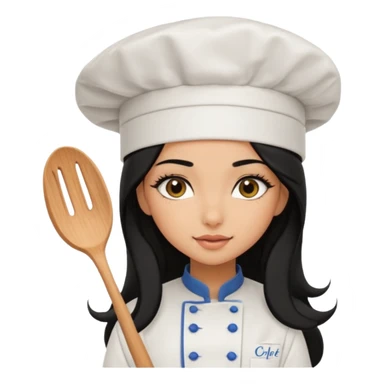 Create a cute girl, black hair, Middle Eastern with lashes  chef🧑‍🍳 emoji, barbie vibes tan skin black long hair with long lashes BADDIE VIBES long black hair and tanned skin  sticker