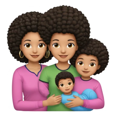 Polaroid photo with a Black woman with an afro hairstyle and a green blouse, two children: a boy with straight hair and a blue shirt, and a baby girl in a pink shirt. All are smiling. sticker