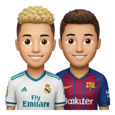 Prime noodle hair ronaldo and prime 2012 messi Smiling in one Photo and make it realistic Ronaldo wearing Number 7 With Madrid and Messi wearing number 10 with barca  sticker