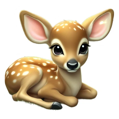 baby deer with delicate angel wings resting peacefully in a lush green magical meadow scene is soft glow with rays of sunlight filtering through the trees dreamy atmosphere sticker