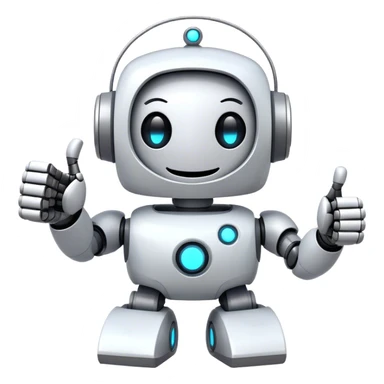 portal-style cute robot with a big smile, giving a big thumbs-up sticker