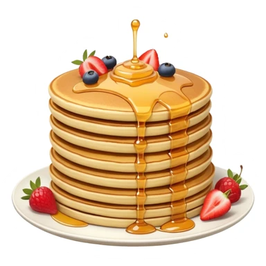 stack of pancakes with honey and fruit sticker