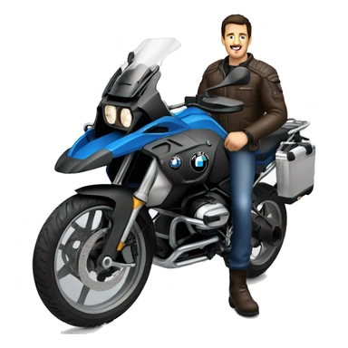 emoji motorcycle bmw gs 1250 black and male rider on bike dark hair blue eyes sticker