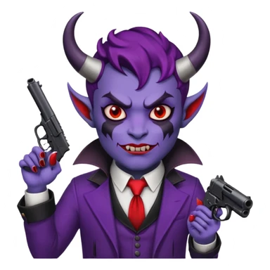 Cara redonda Diablo morado garrando dos pistolas  sticker