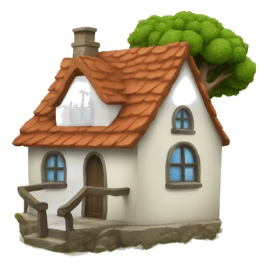 a fantasy house with a tree and bush  sticker