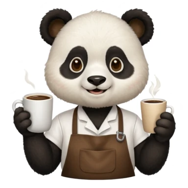 barista panda, wearing apron, holding coffee sticker