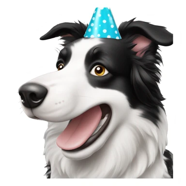 A black and white polka-dotted Border Collie wearing a party hat.   sticker