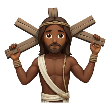 Dark skin Jesus christ  injured tied ti ropes carries cross sticker