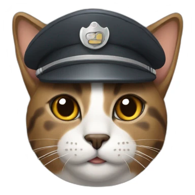 cat with brown-ish and gray fur wearing a pilot hat sticker
