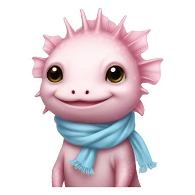 Pink Axolotl wearing a baby blue scarf sticker