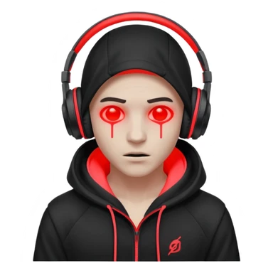 dark drill studio mood, hooded silhouette adjusting headphones, neon red highlights, gritty textures, aggressive energy, minimalist composition sticker