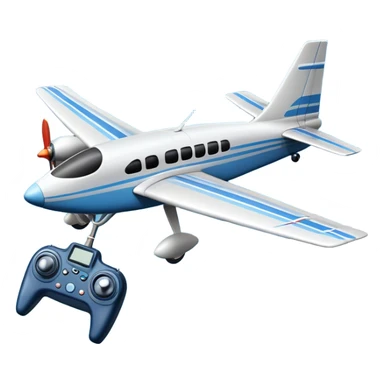 An icon featuring a remote-controlled model airplane soaring through the sky, with a detailed transmitter in the foreground. The sky is clear with motion lines showing flight. Transparent background emphasizes the precision, creativity, and joy of aeromodelling as a sport. sticker